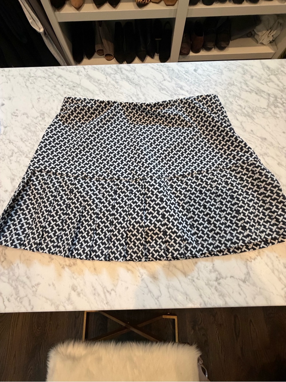Tory Burch Navy blue and White Geometric Skater Skirt